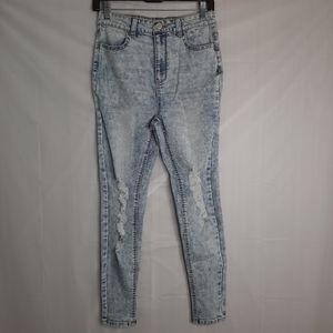 Acid Wash Destructed Skinny Jeans M